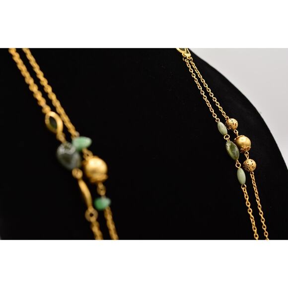 Premier Designs Vintage Station Necklace Green Bezel Brushed Gold Signed Bin2 - Picture 6 of 12